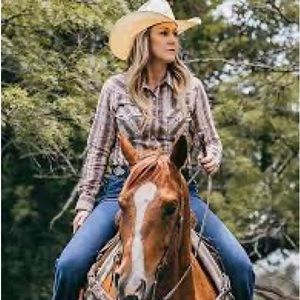 Wrangler Blue Plaid Western Snap Long Sleeve Button Front Shirt S Small Top